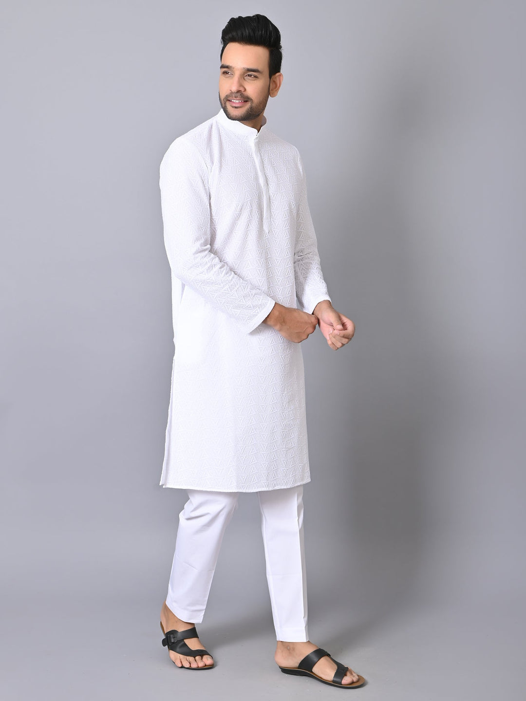 Chikan White Kurta Set