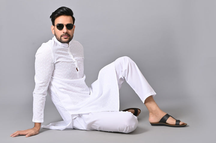 Chikan White Kurta Set