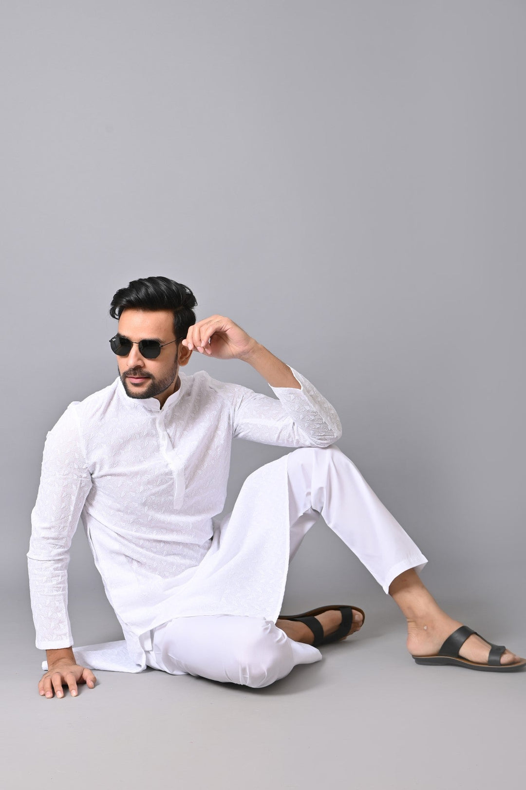 Chikan White Kurta Set