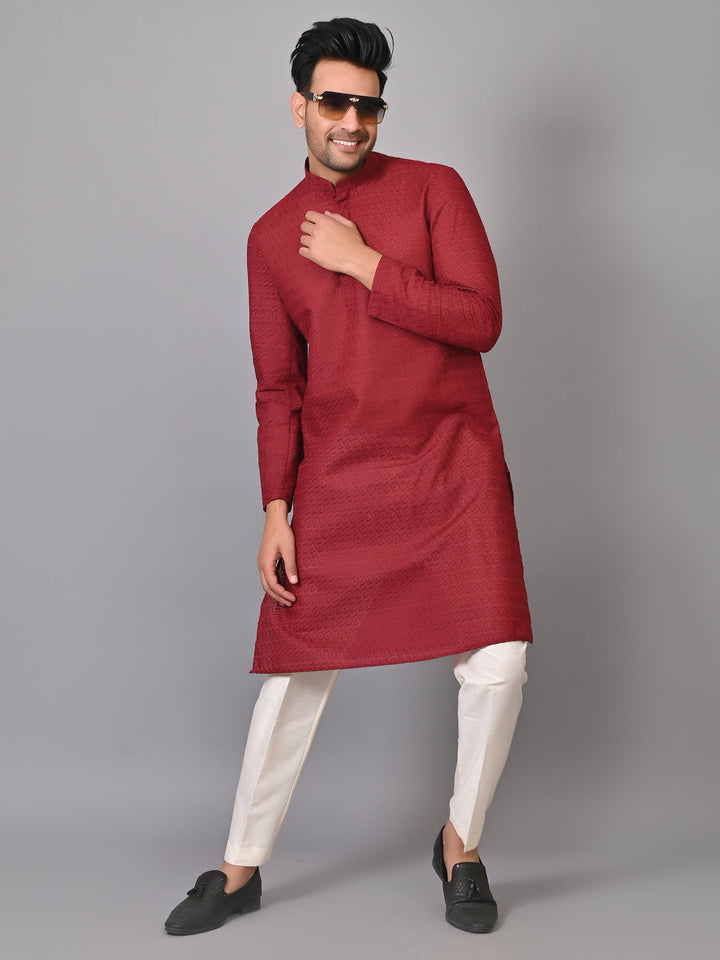 Chikan Maroon Kurta Set