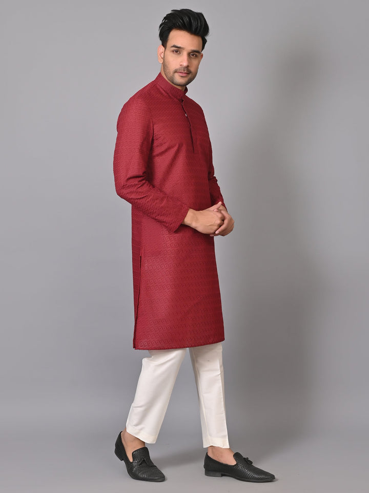 Chikan Maroon Kurta Set