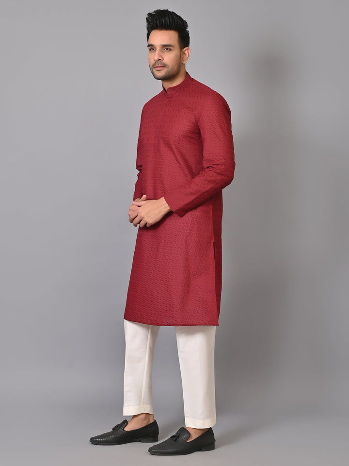 Chikan Maroon Kurta Set