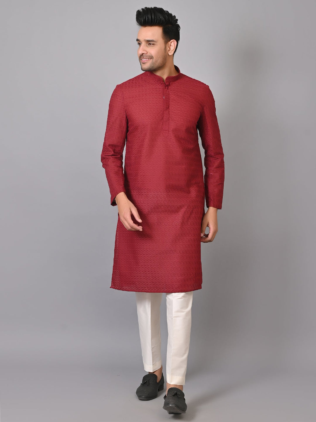 Chikan Maroon Kurta Set