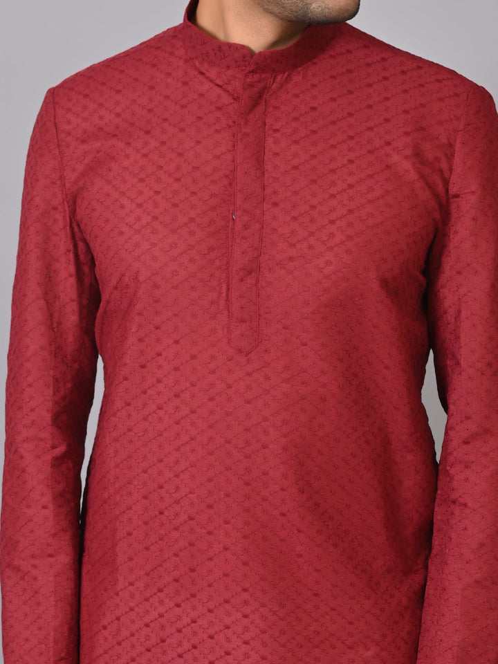 Chikan Maroon Kurta Set