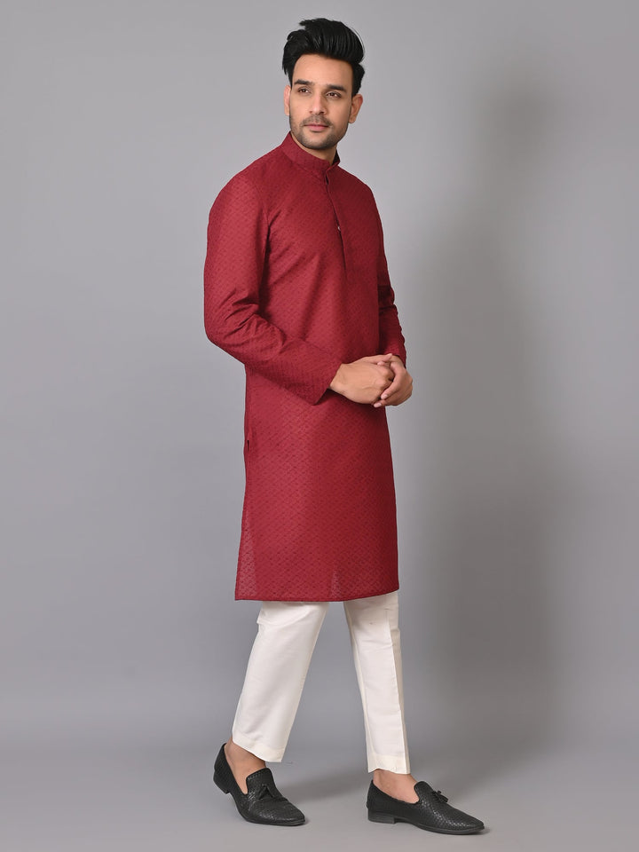 Chikan Maroon Kurta Set