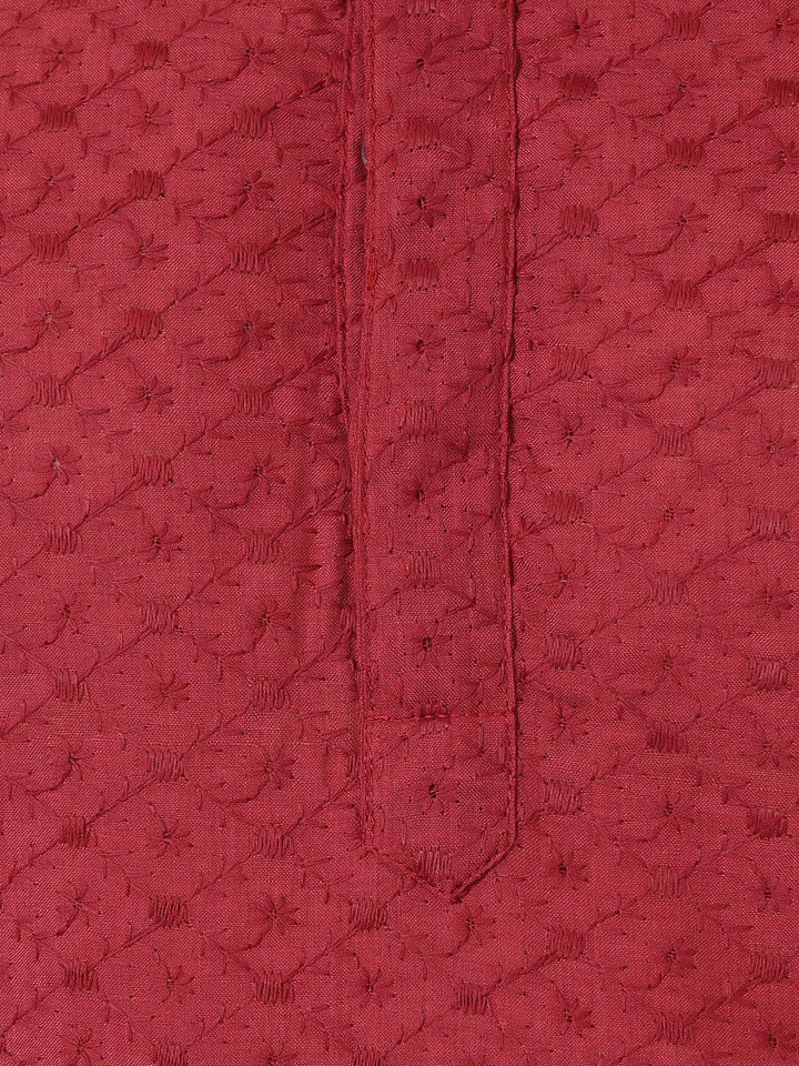 Chikan Maroon Kurta Set