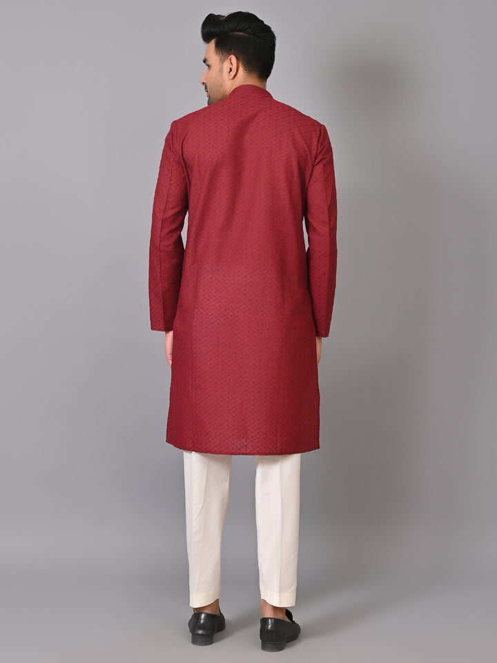 Chikan Maroon Kurta Set