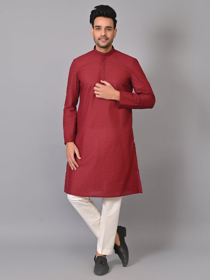 Chikan Maroon Kurta Set