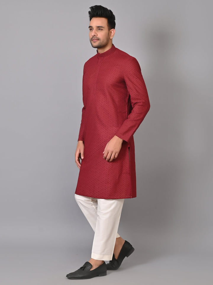 Chikan Maroon Kurta Set