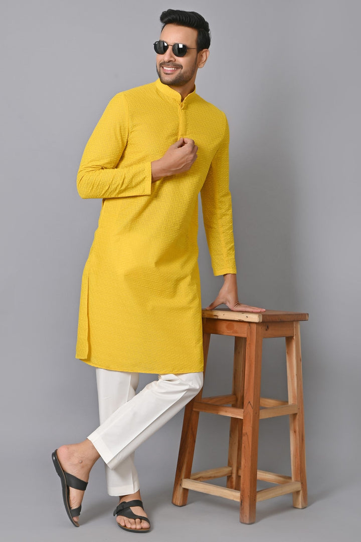 Chikan Yellow Kurta Set