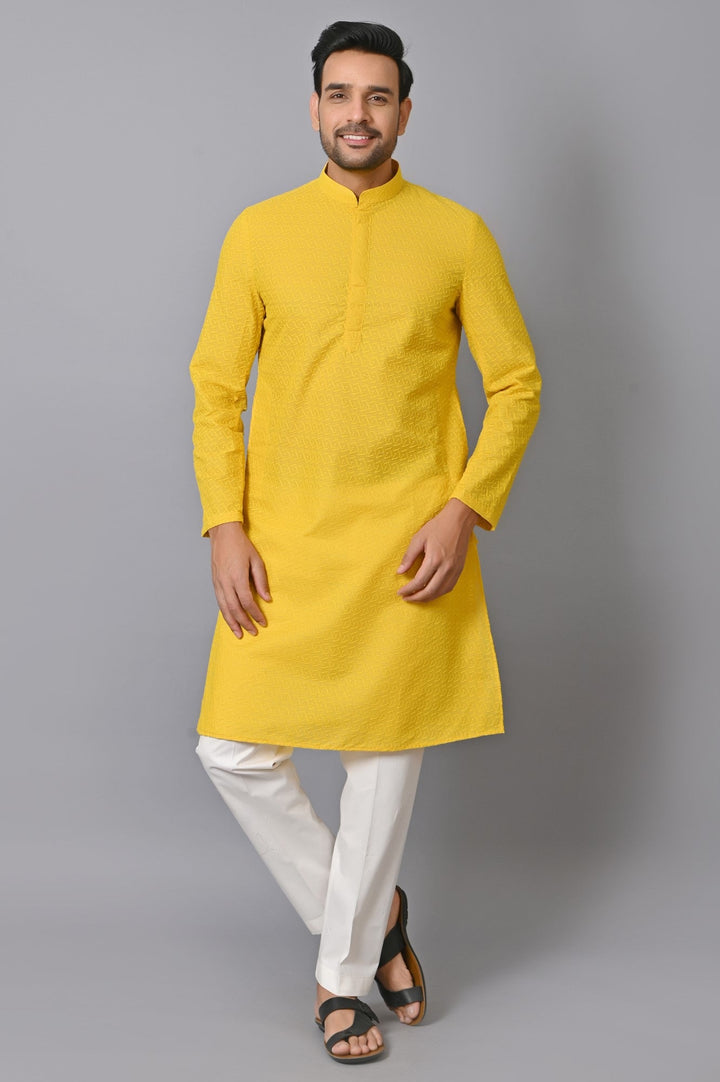 Chikan Yellow Kurta Set