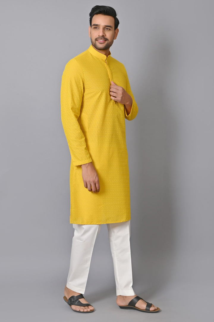 Chikan Yellow Kurta Set