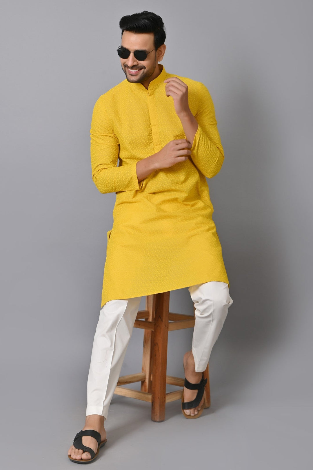 Chikan Yellow Kurta Set