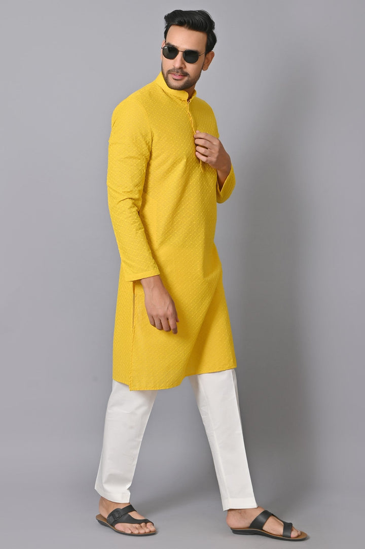 Chikan Yellow Kurta Set