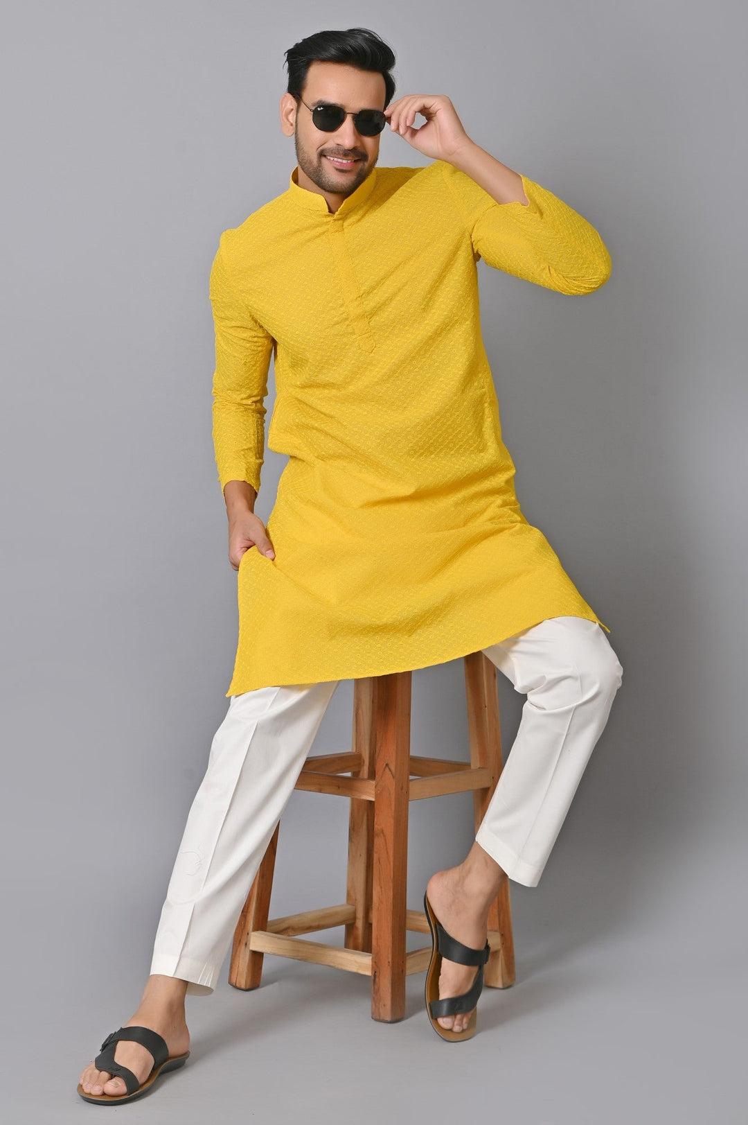 Chikan Yellow Kurta Set