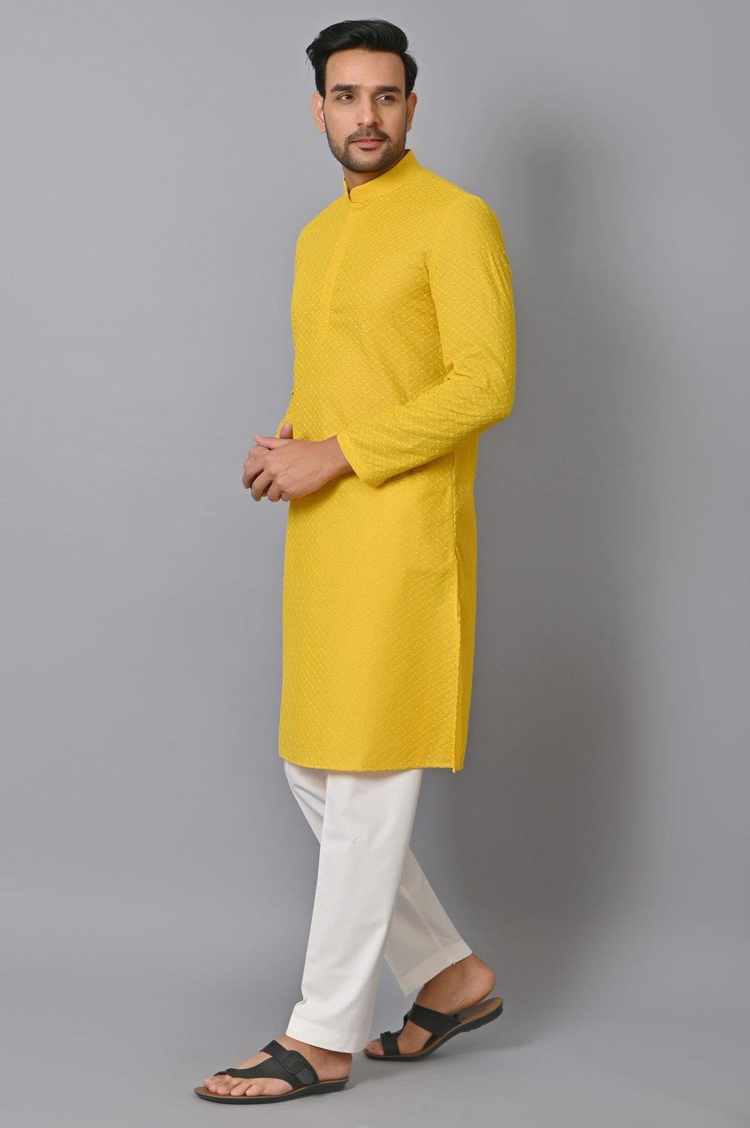 Chikan Yellow Kurta Set