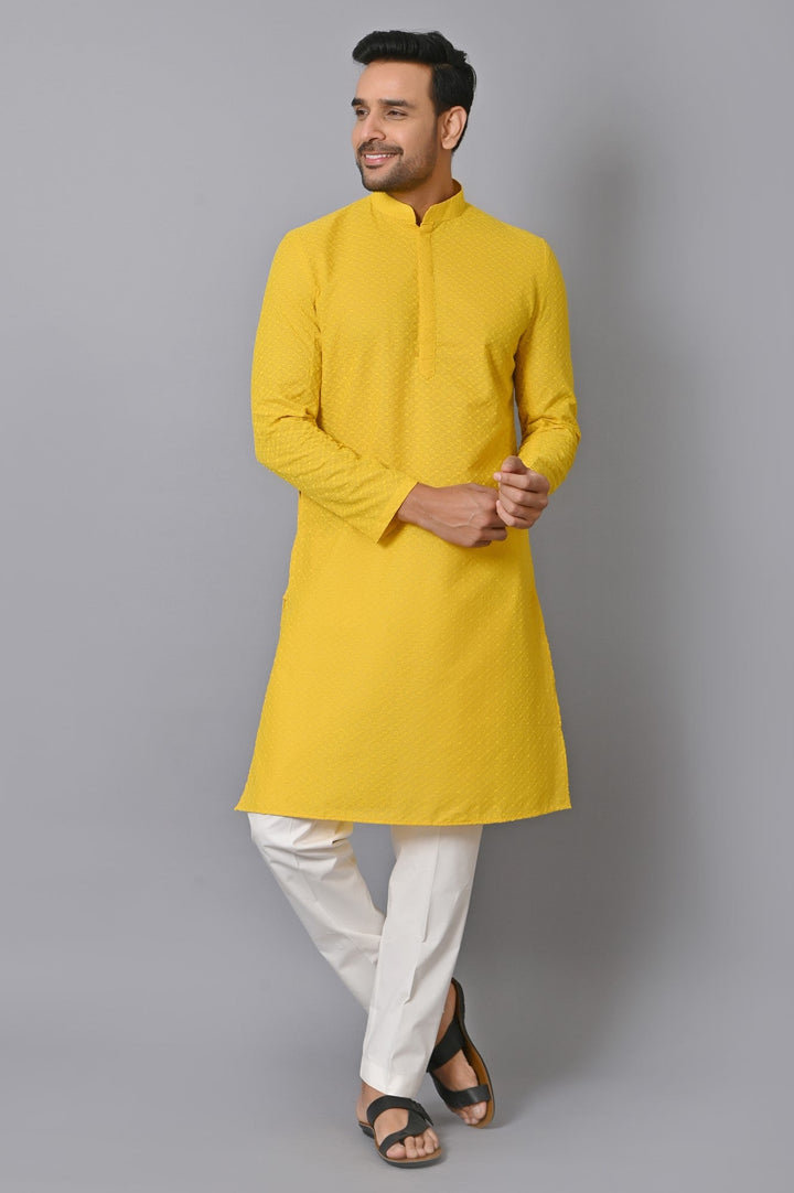 Chikan Yellow Kurta Set