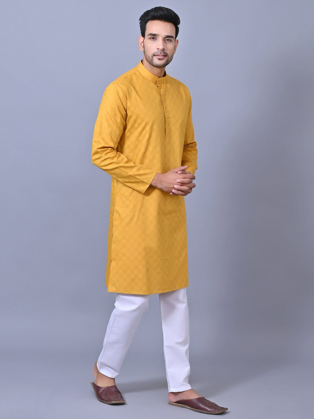 Checked Yellow Kurta Set