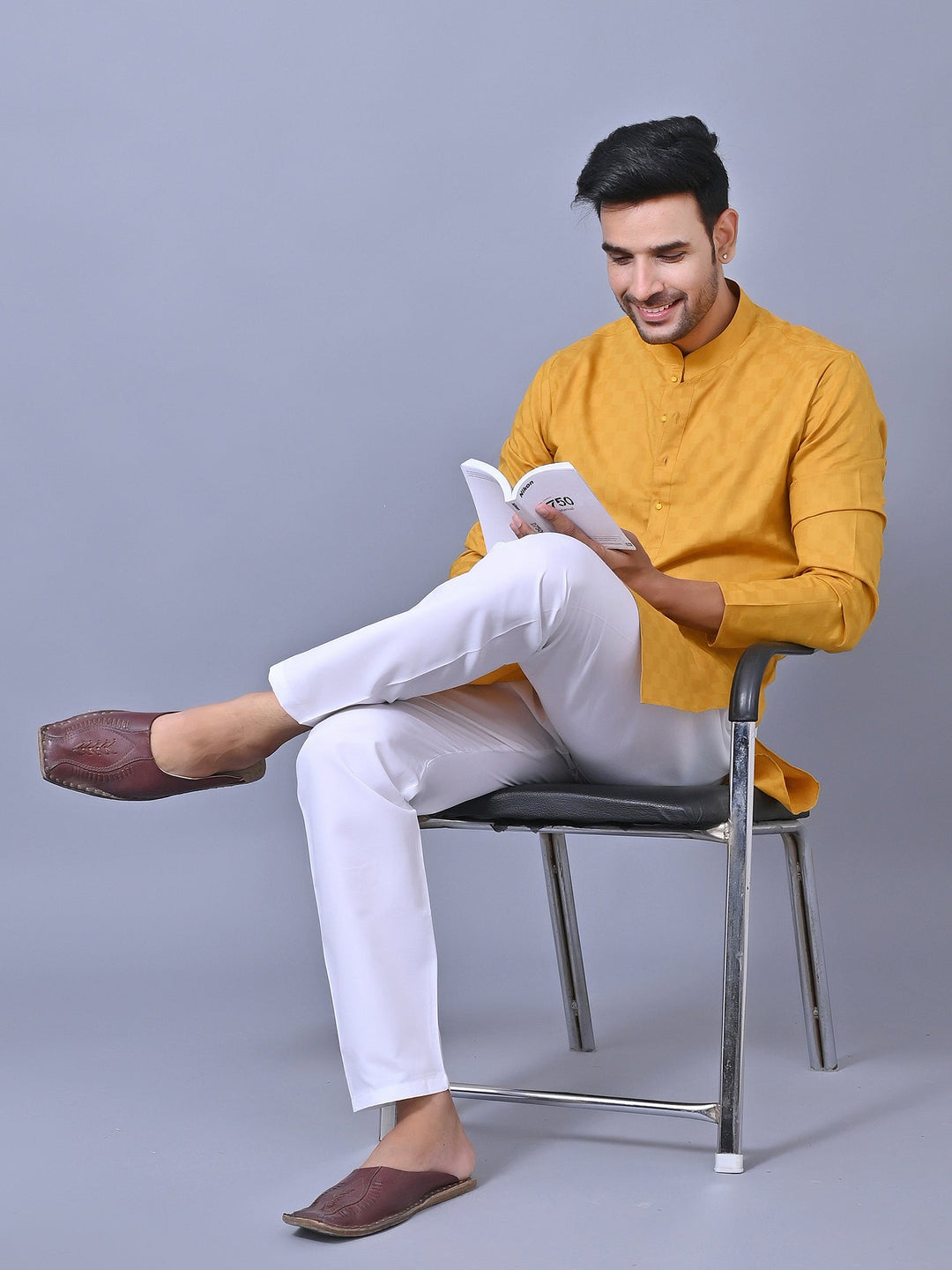 Checked Yellow Kurta Set