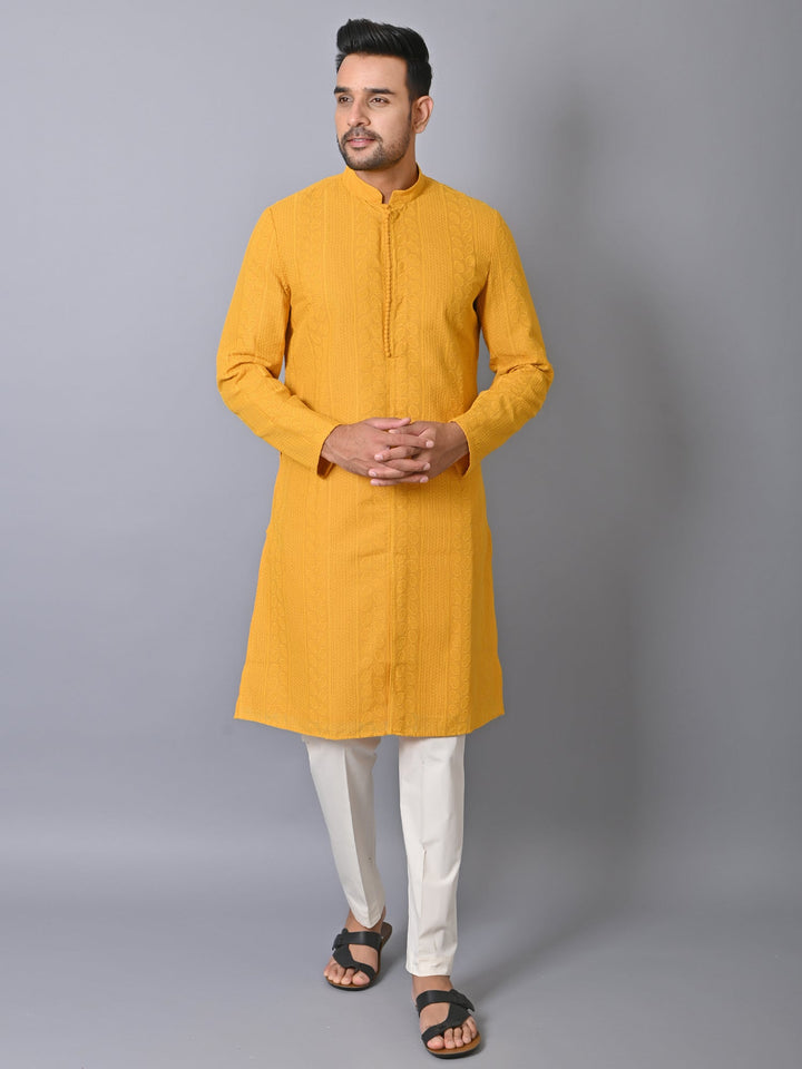 Chikan Yellow Kurta Set