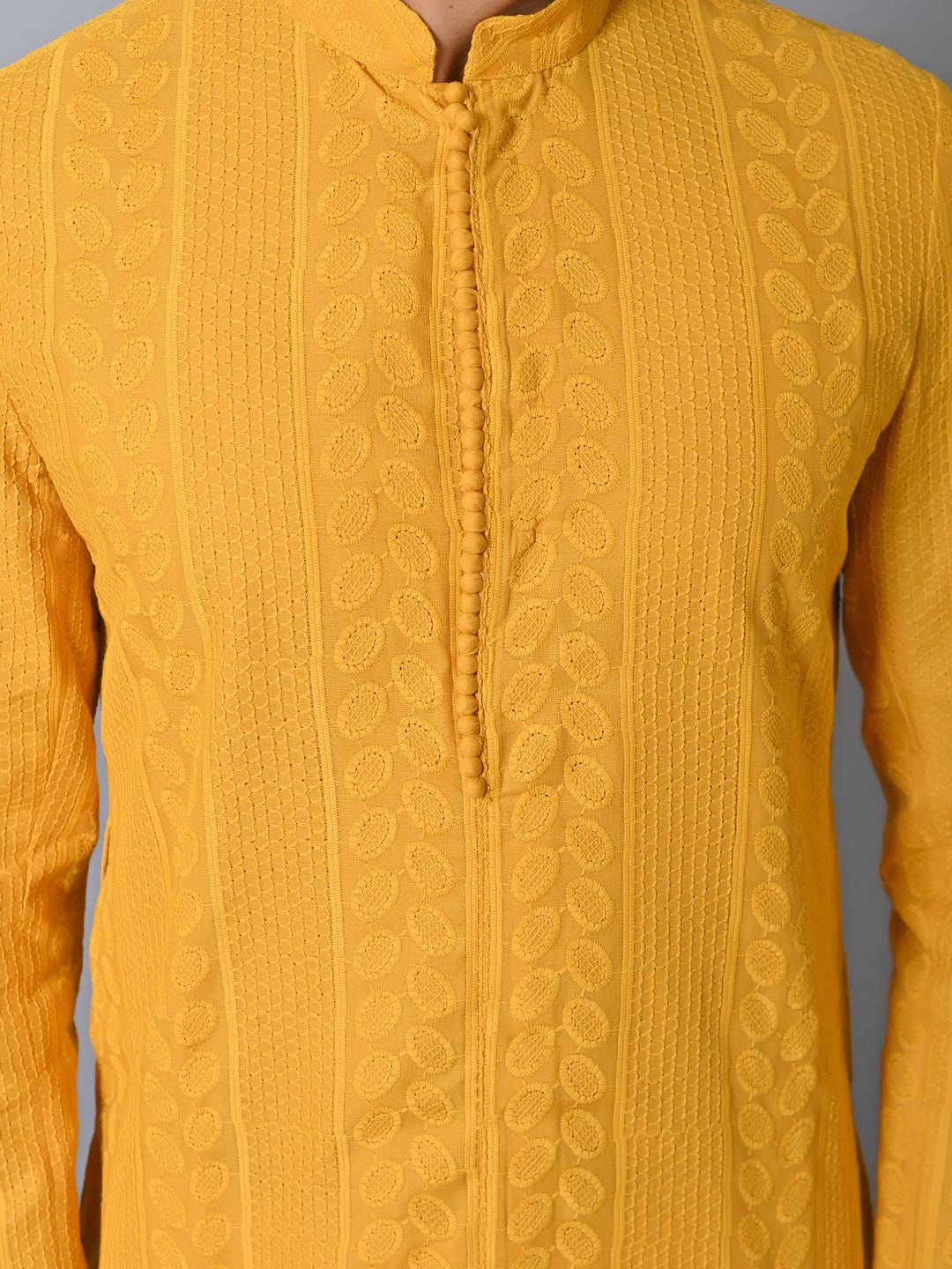 Chikan Yellow Kurta Set