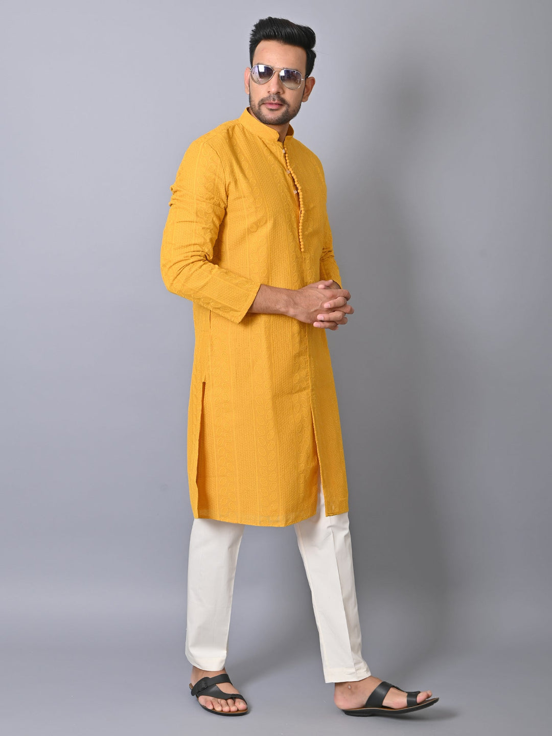 Chikan Yellow Kurta Set