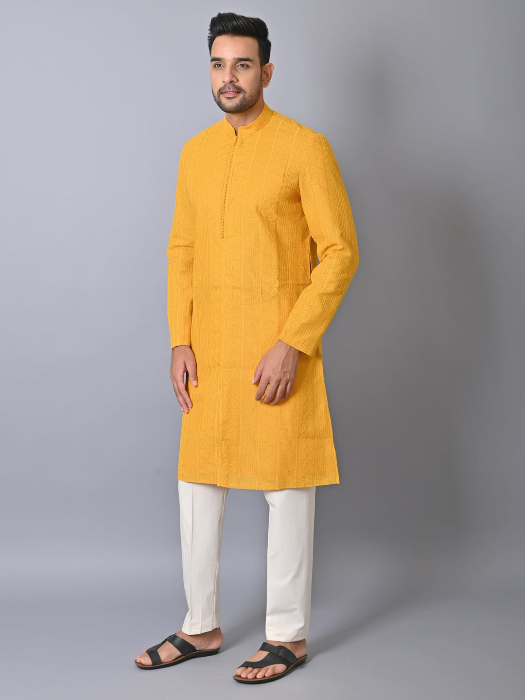 Chikan Yellow Kurta Set