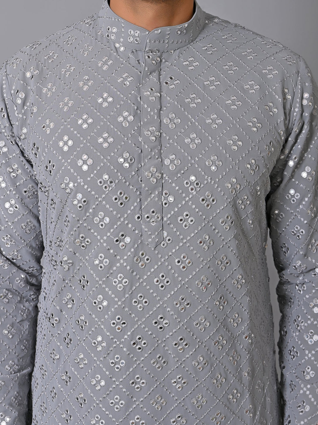 Woven Design Grey Kurta Set