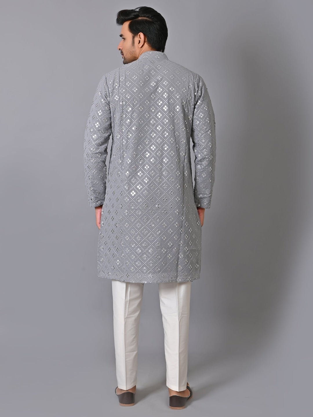 Woven Design Grey Kurta Set