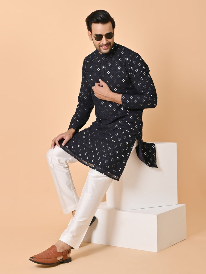 Mirror Work Navy Blue Kurta Set