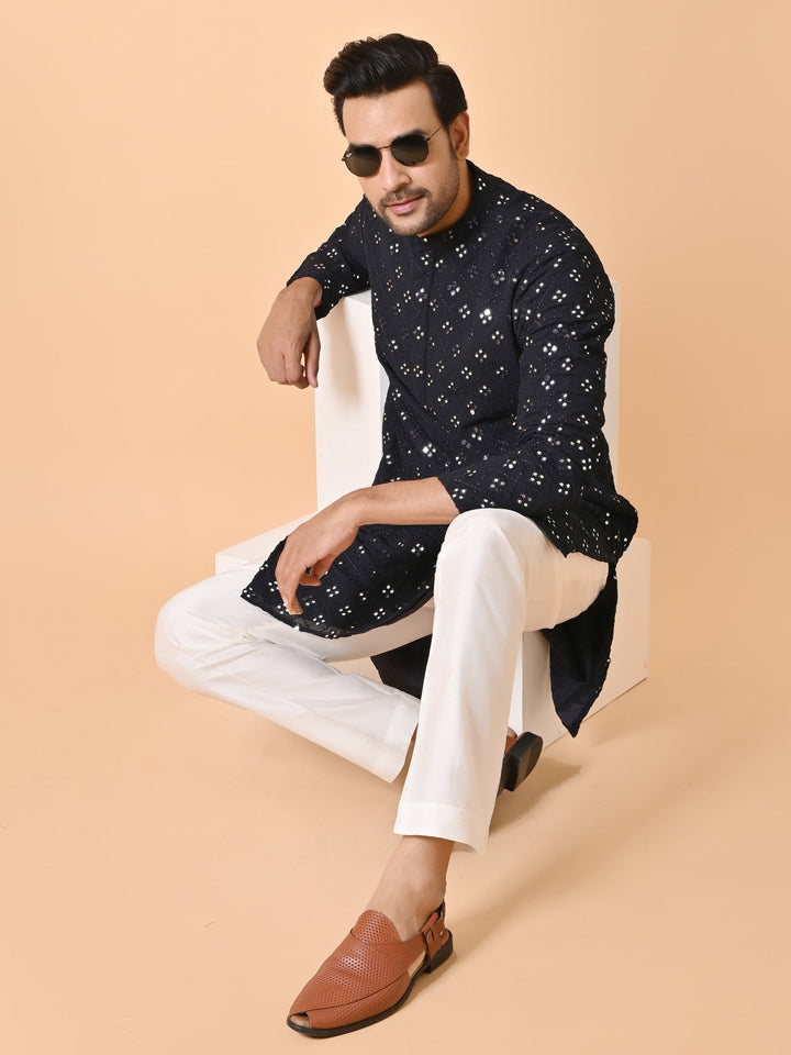 Mirror Work Navy Blue Kurta Set