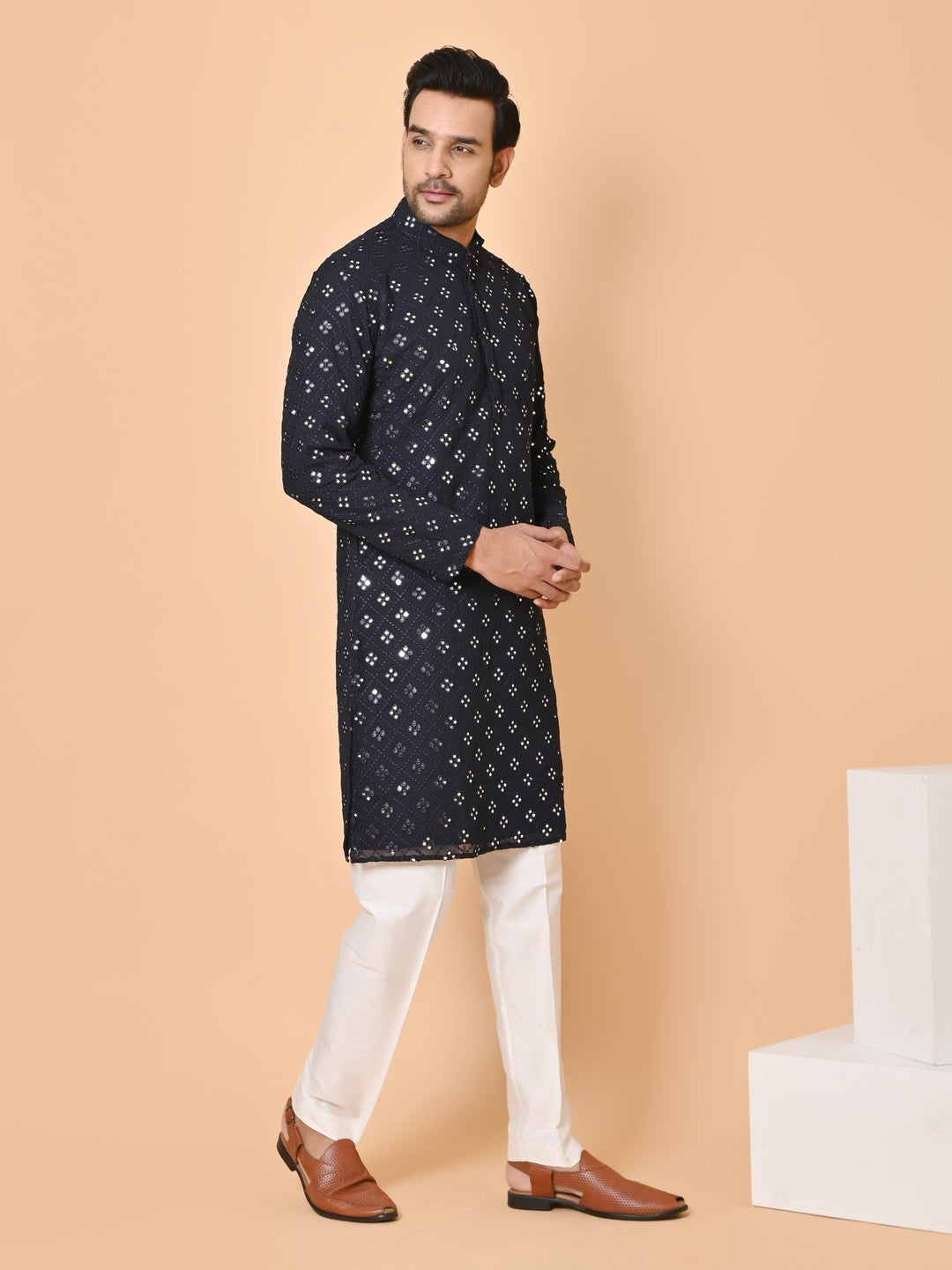 Mirror Work Navy Blue Kurta Set