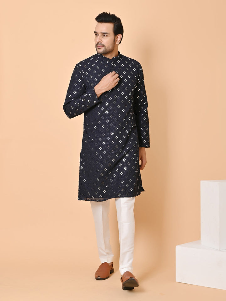 Mirror Work Navy Blue Kurta Set