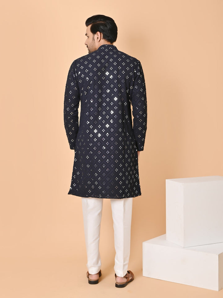 Mirror Work Navy Blue Kurta Set