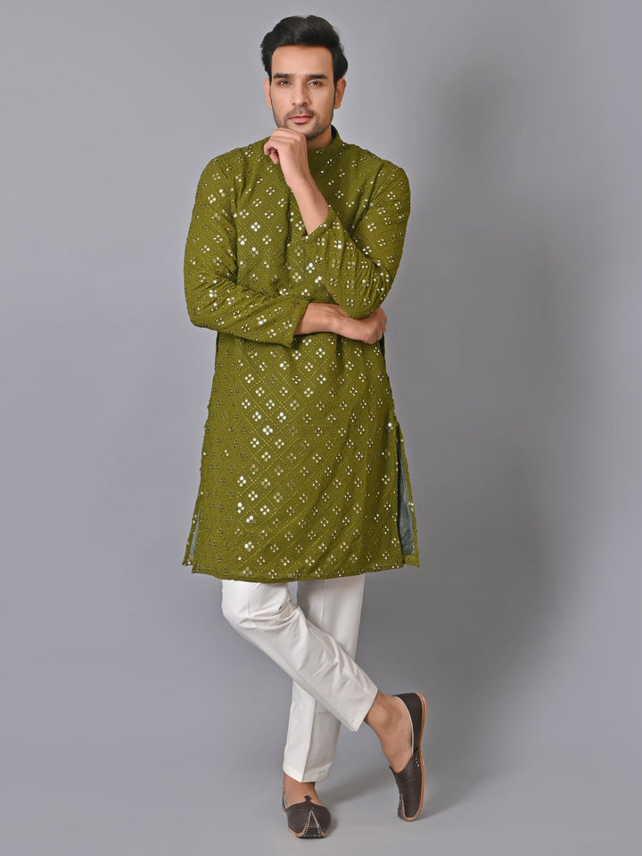 Woven Design Green Kurta Set