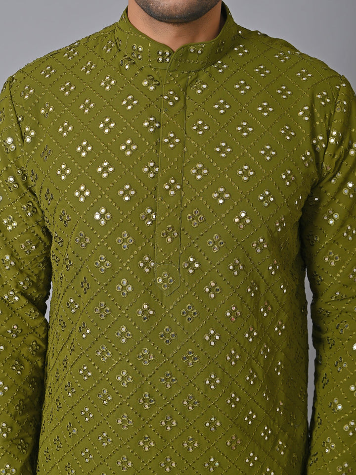 Woven Design Green Kurta Set