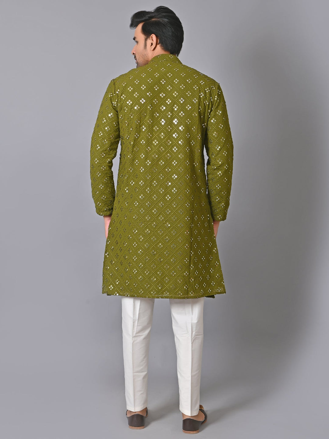 Woven Design Green Kurta Set