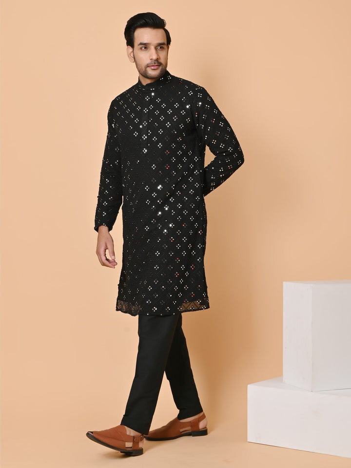 Mirror Work Black Kurta Set