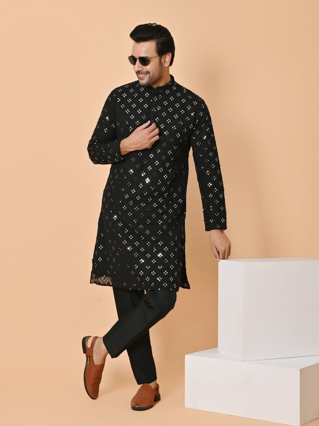 Mirror Work Black Kurta Set