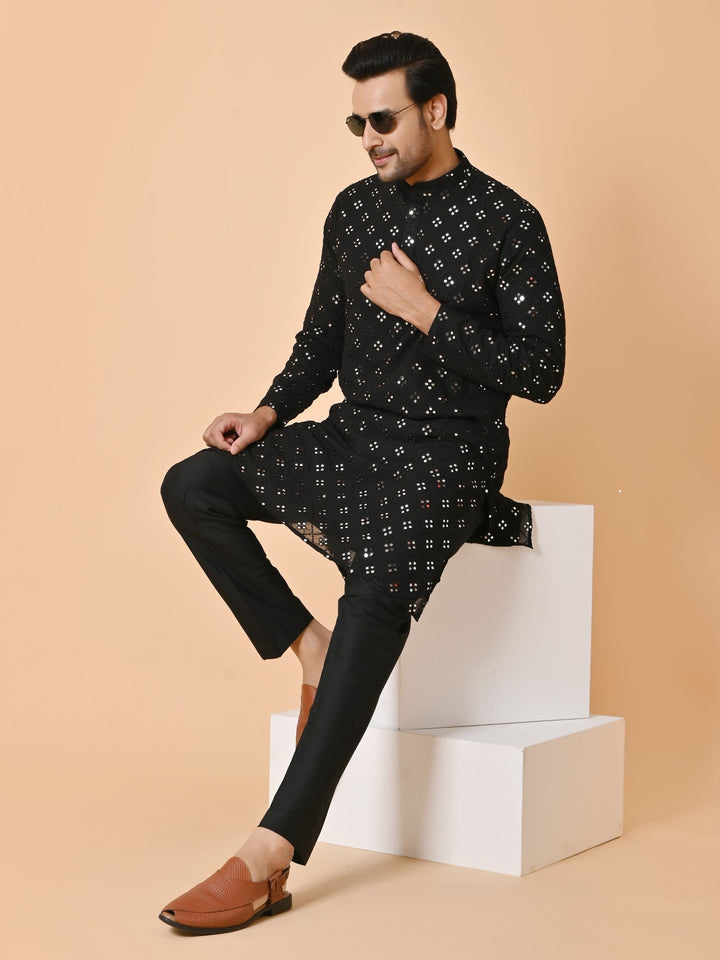 Mirror Work Black Kurta Set