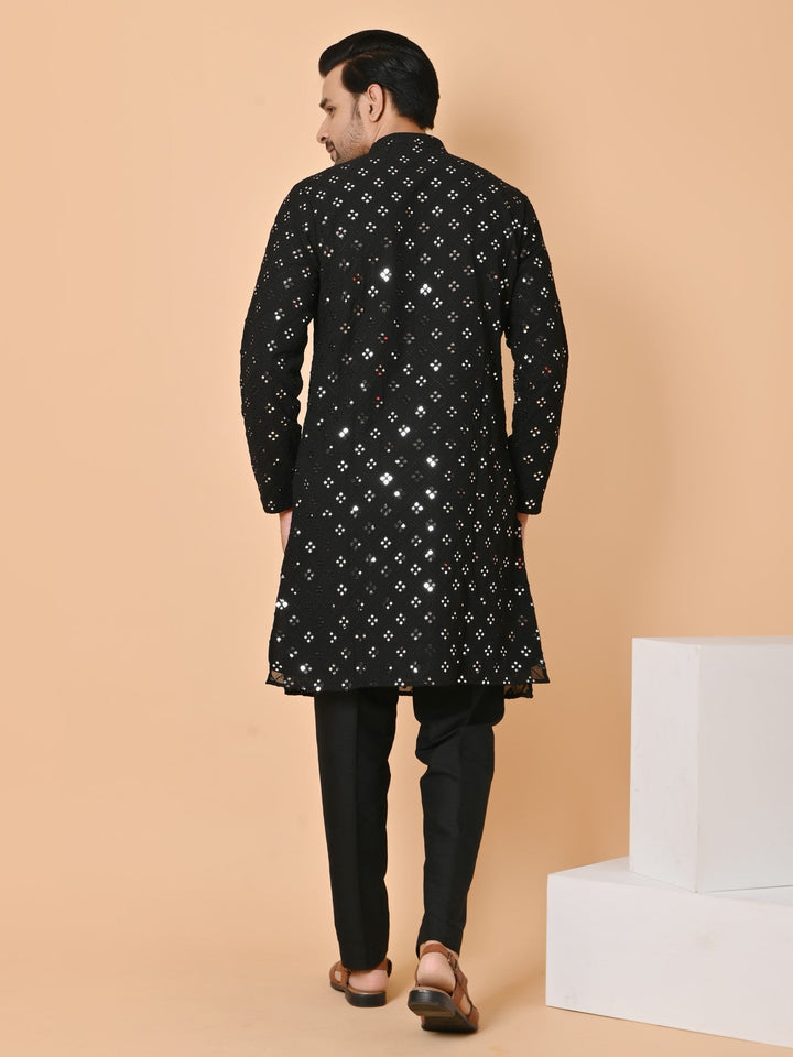 Mirror Work Black Kurta Set