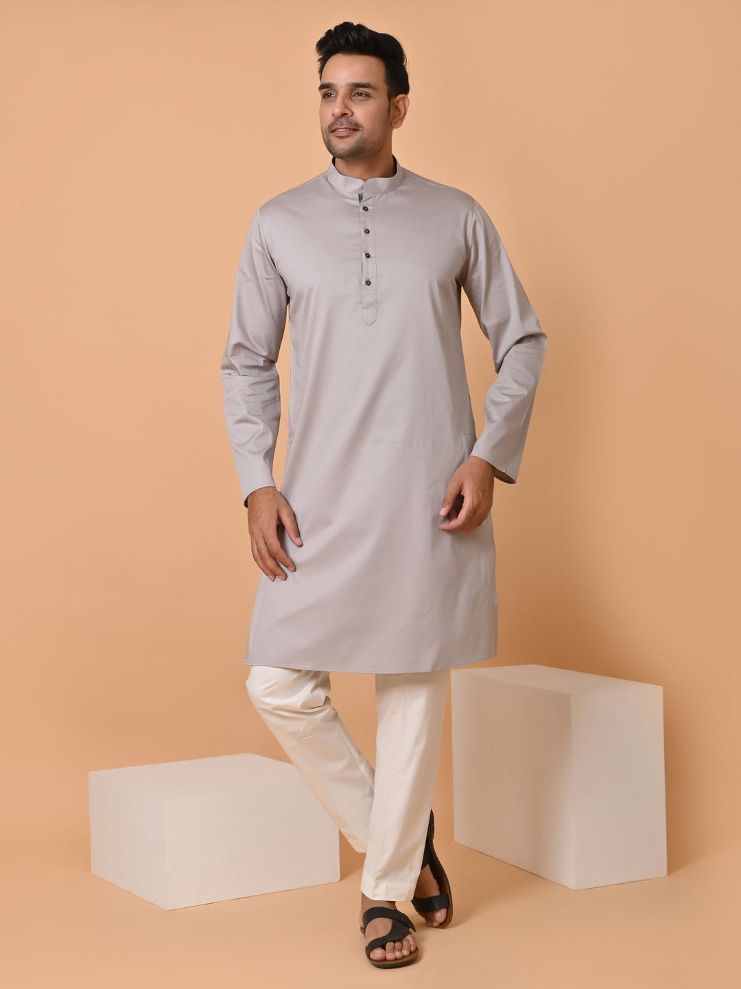 Solid Grey Kurta Set