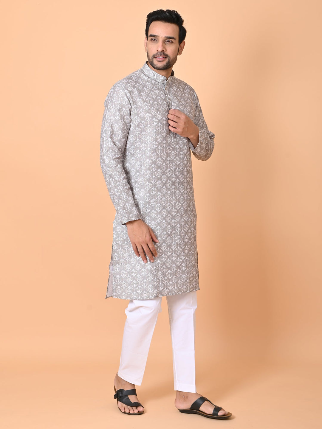 Ethnic Motifs Grey Kurta Set