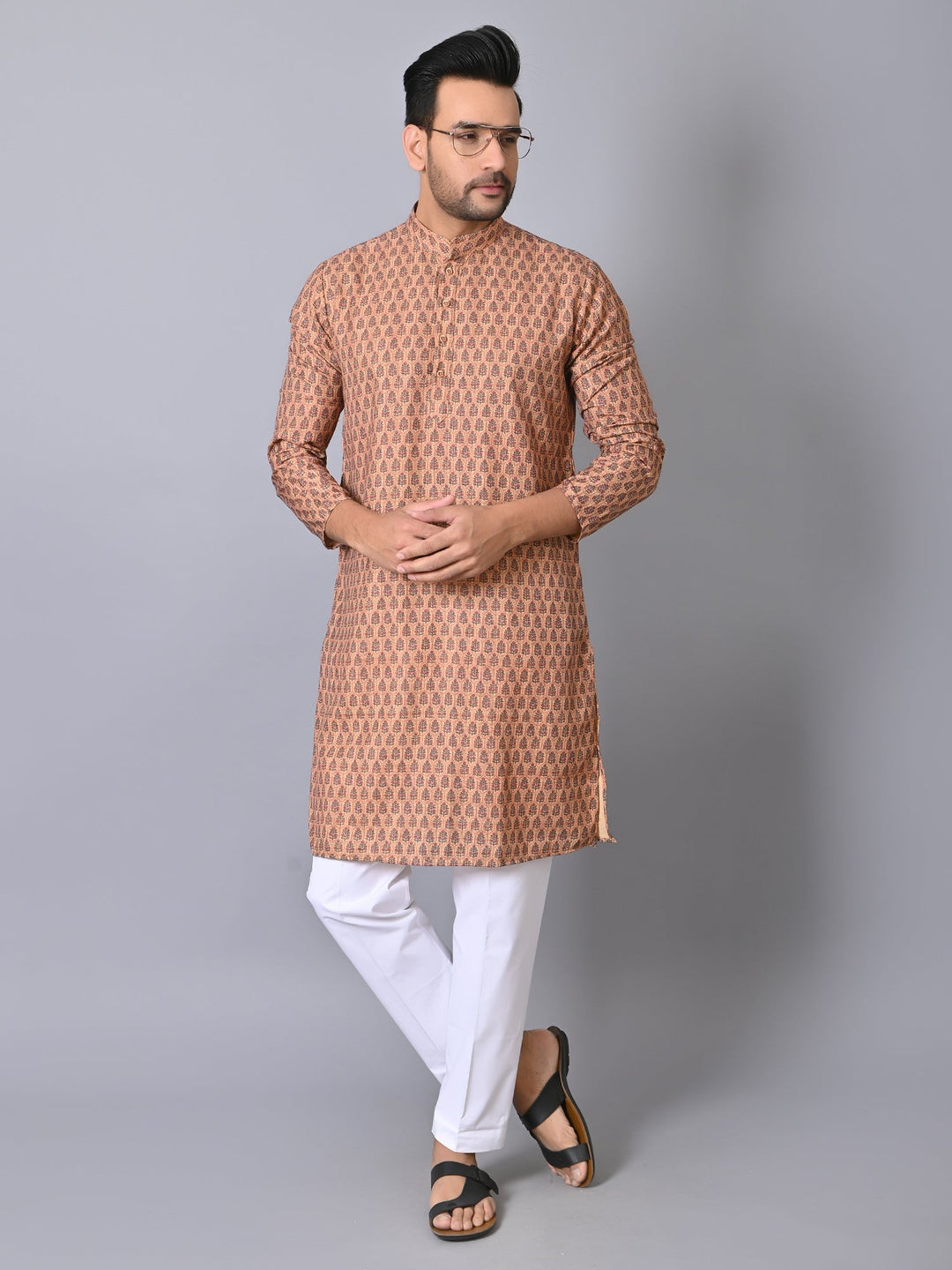 Ethnic Motifs Peach Kurta Set