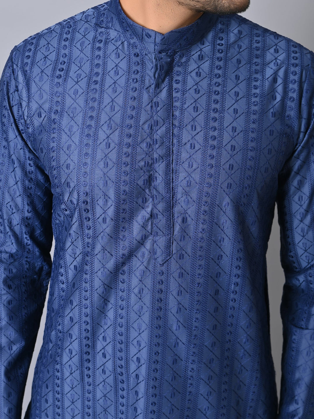 Chikan Navy Blue Kurta Set