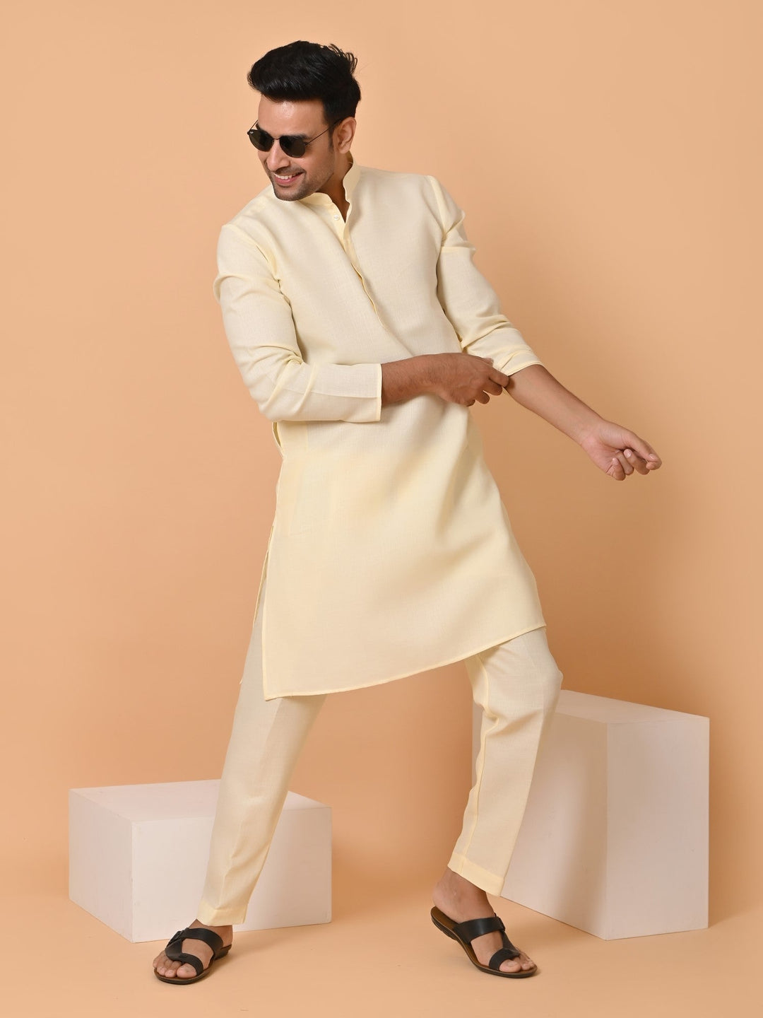 Solid Cream Kurta Set