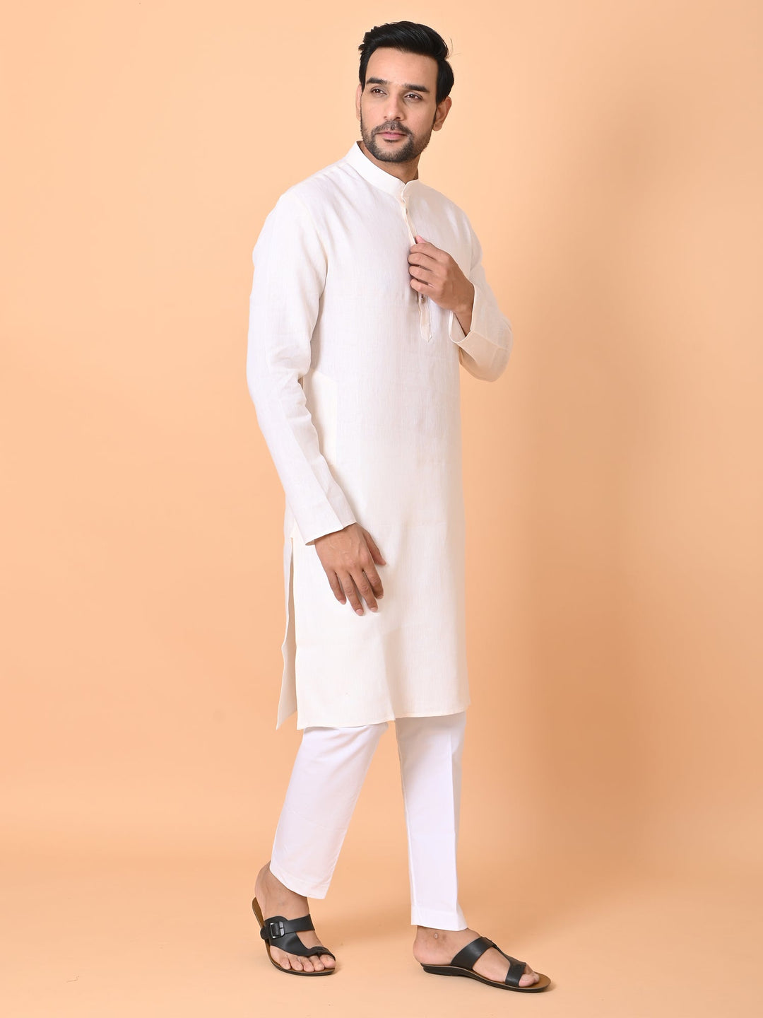 Solid Cream Kurta Set