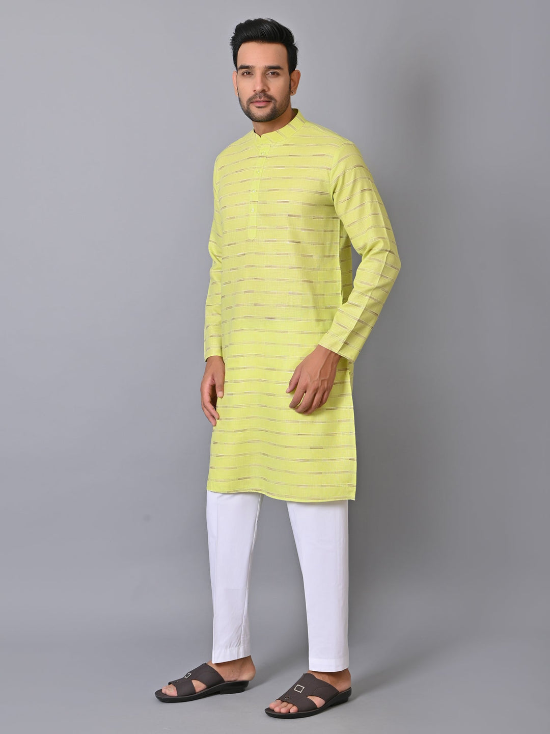 Striped Lime Green Kurta Set