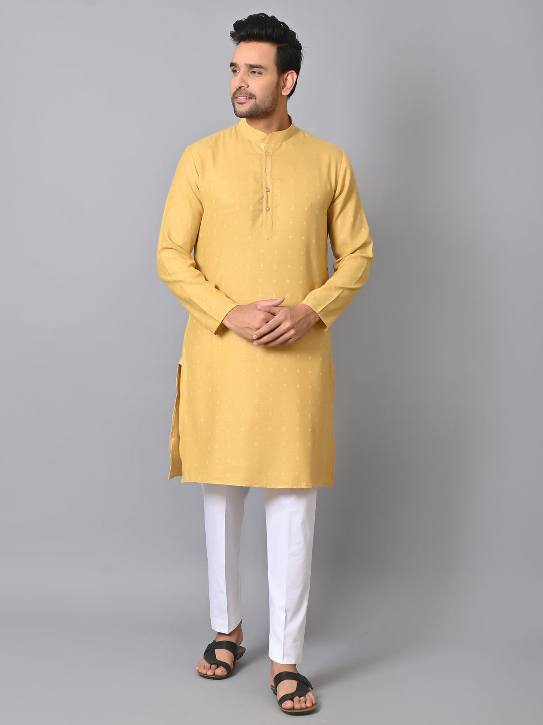 Self Design Yellow Kurta Set