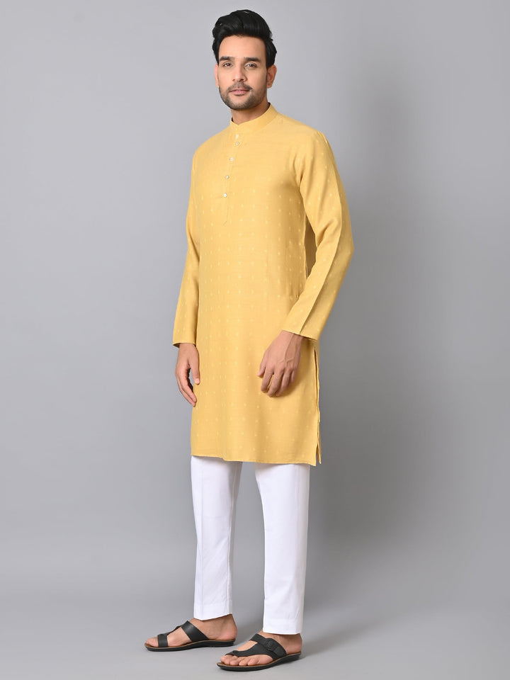 Self Design Yellow Kurta Set